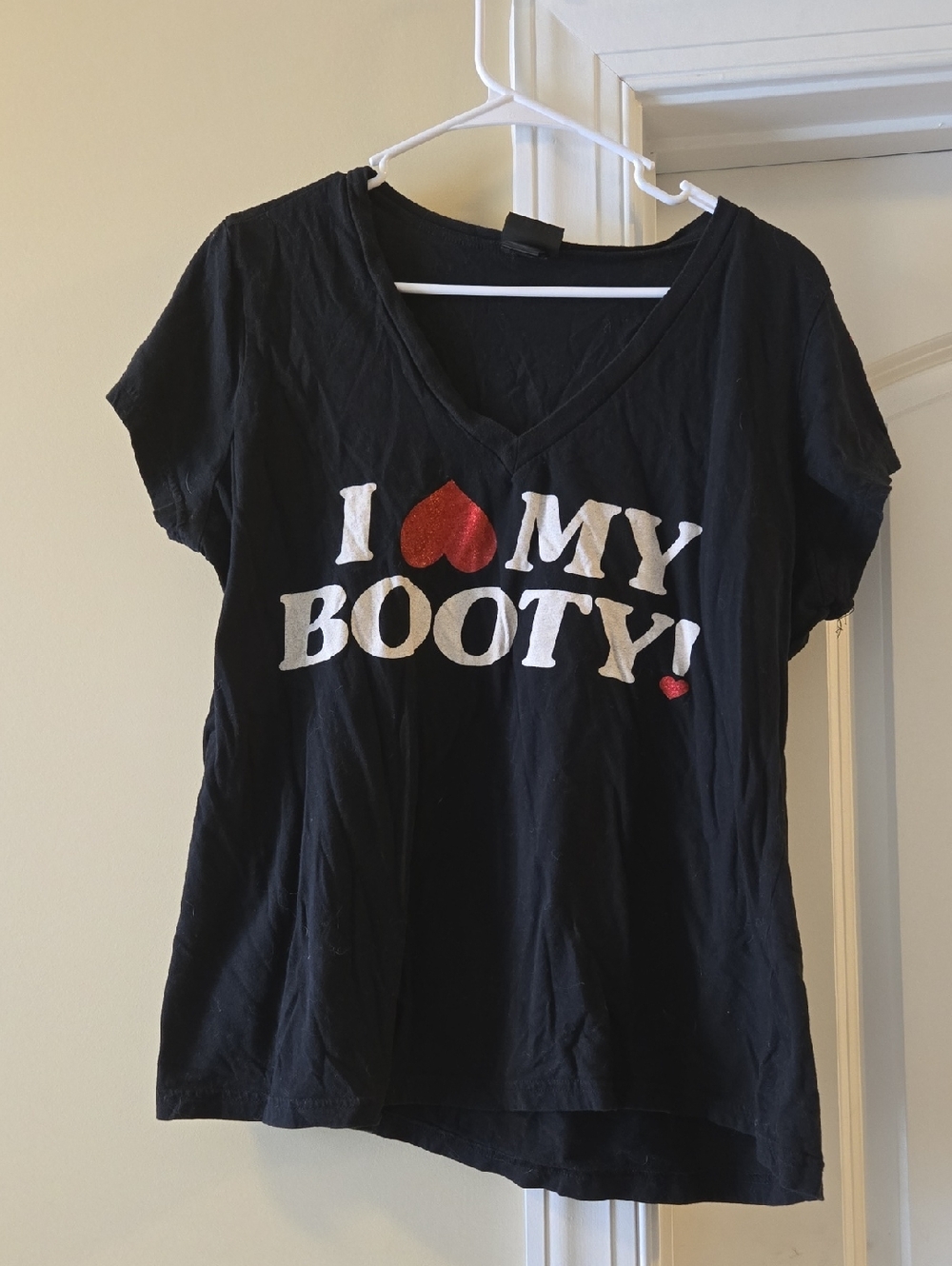 torrid Black Short Sleeve V-Neck Tee with Red Heart & White Text